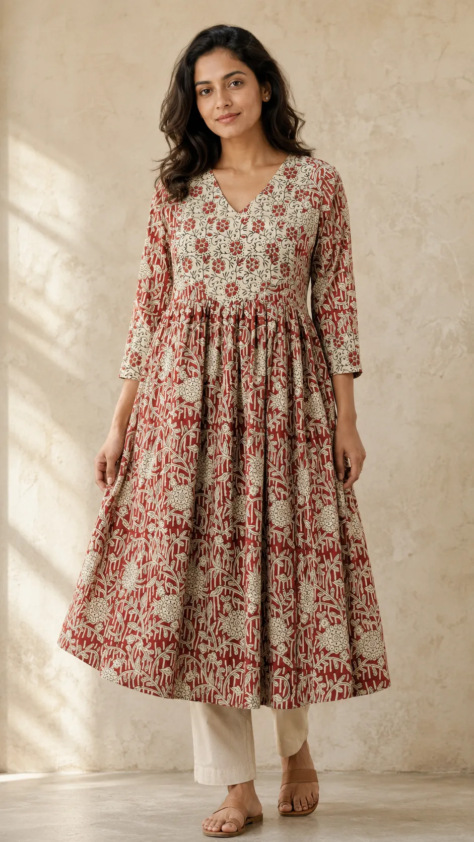 The Kalamkari Flared Anarkali — handloom Women's Kurta ready-to-wear by Naholi