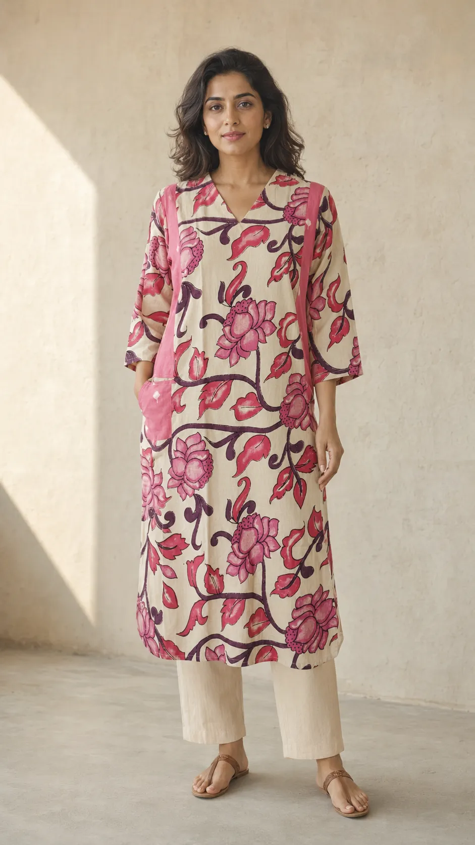 The Pink Lotus Bloom Kurta — handloom Women's Kurta ready-to-wear by Naholi