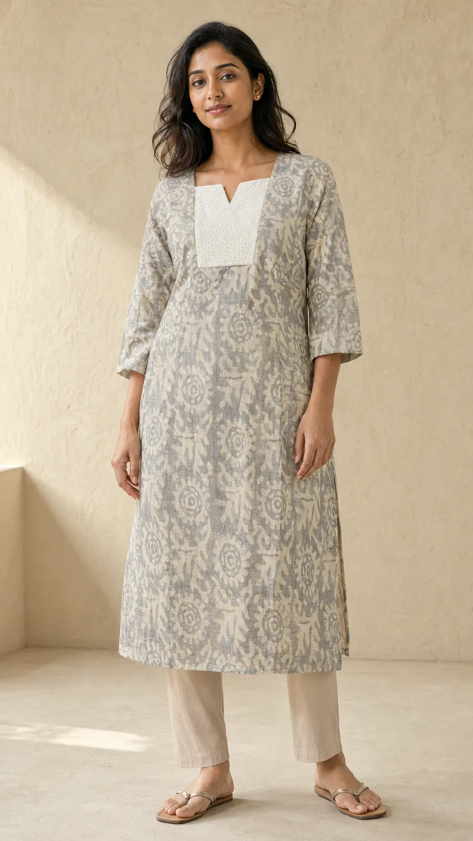The Slate Dabu Chikan Kurta — handloom Women's Kurta ready-to-wear by Naholi