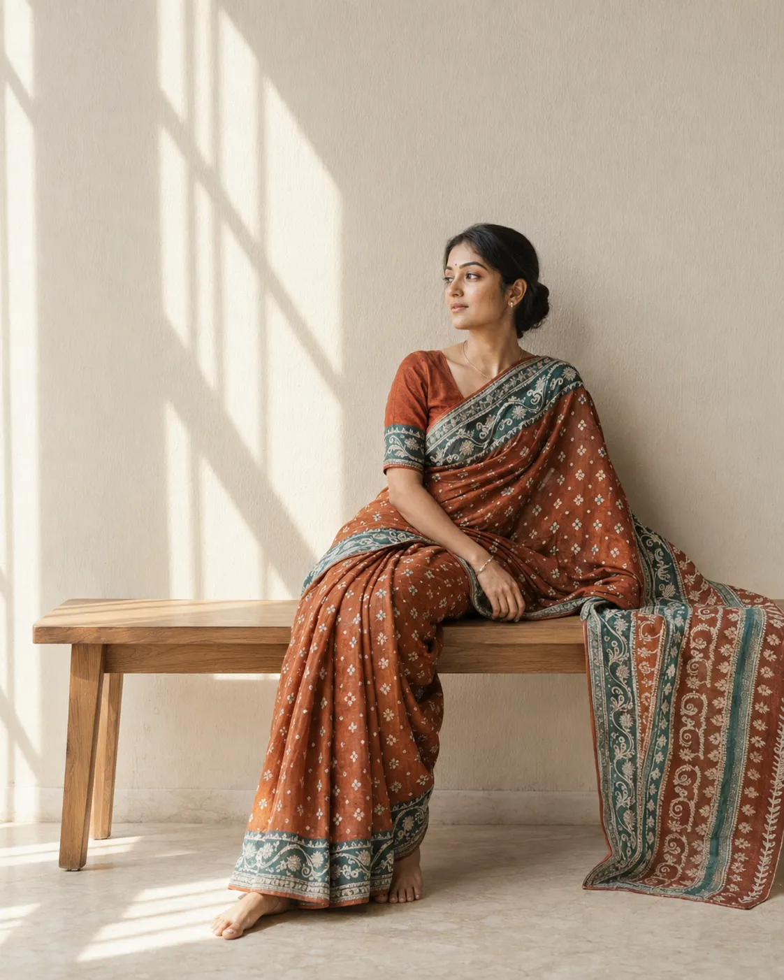 Rust Teal Cutdana Jamdani Saree — handloom Cutdana Work Jamdani saree by Naholi